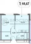 1-комнатная квартира, 44.7 м² - фото 23