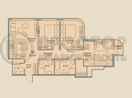 3-комнатная квартира, 90.2 м² - фото 15