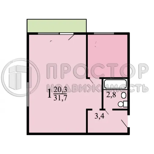 1-комнатная квартира, 31.5 м² - фото 15