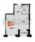 1-комнатная квартира, 35 м² - фото 9