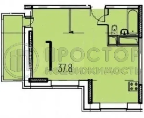 1-комнатная квартира, 37.8 м² - фото 9