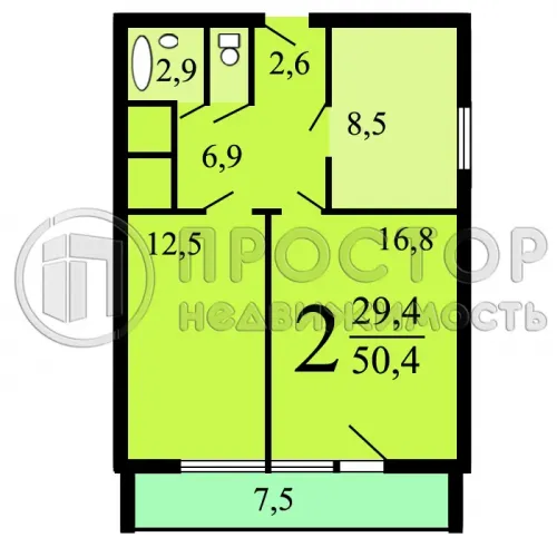 2-комнатная квартира, 50 м² - фото 9