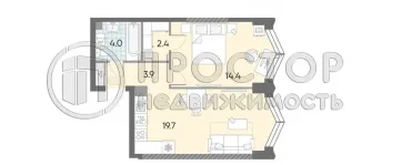 1-комнатная квартира, 44.3 м² - фото 4