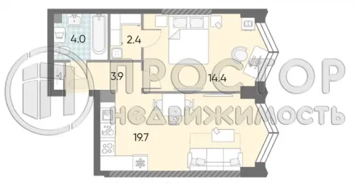 1-комнатная квартира, 44.3 м² - фото 3