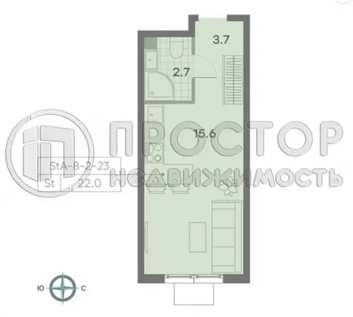 Студия, 22.6 м² - фото 7