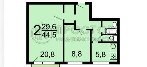 2-комнатная квартира, 44 м² - фото 14