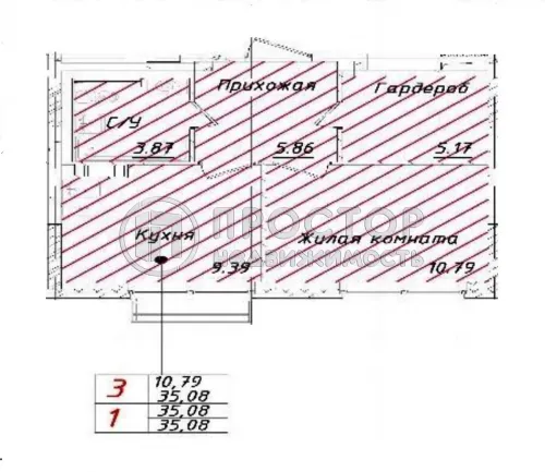 1-комнатная квартира, 35.08 м² - фото 9