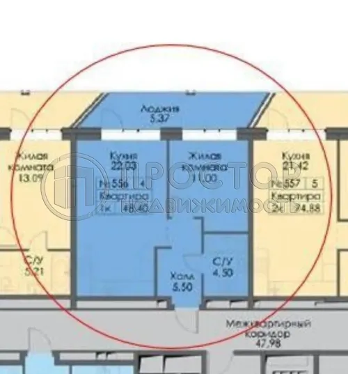 1-комнатная квартира, 53.7 м² - фото 15