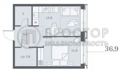 1-комнатная квартира, 36.9 м² - фото 15