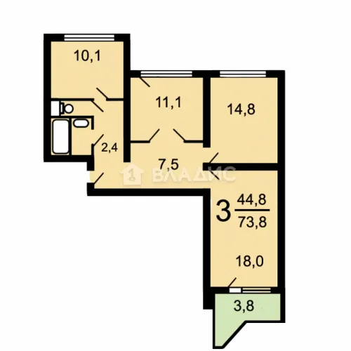 3-комнатная квартира, 73 м² - фото 22