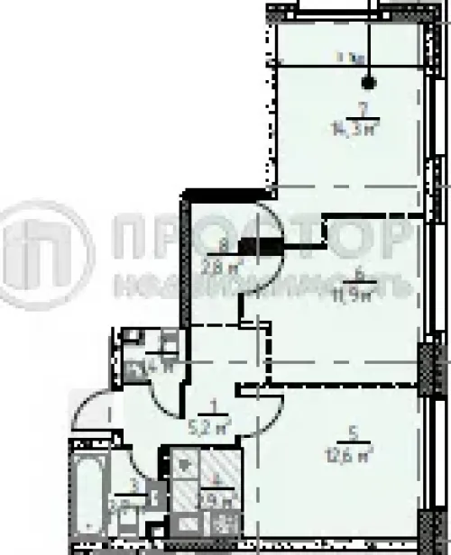 2-комнатная квартира, 54.8 м² - фото 6