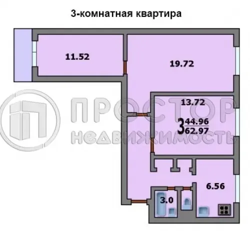 3-комнатная квартира, 63 м² - фото 21