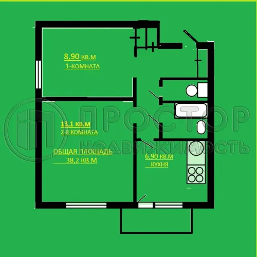 2-комнатная квартира, 38.2 м² - фото 15