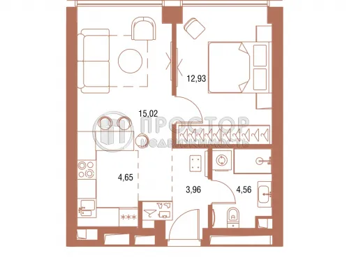 1-комнатная квартира, 41.11 м² - фото 11