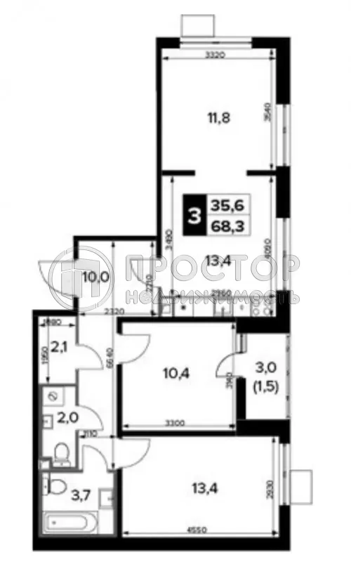 3-комнатная квартира, 68.3 м² - фото 40