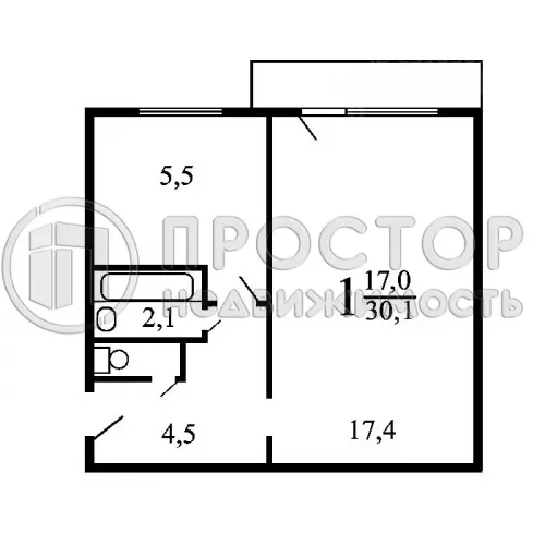 1-комнатная квартира, 30.1 м² - фото 17