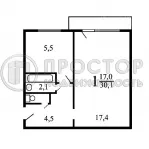 1-комнатная квартира, 30.1 м² - фото 33