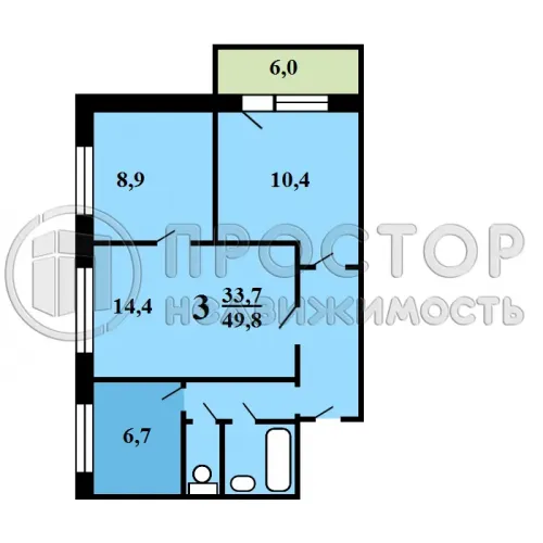 3-комнатная квартира, 49.8 м² - фото 16