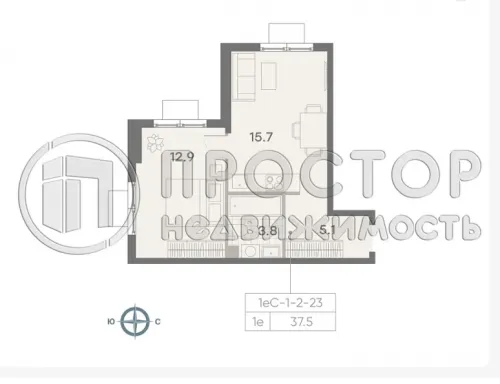 1-комнатная квартира, 37.5 м² - фото 17