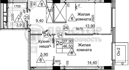 2-комнатная квартира, 46.4 м² - фото 16