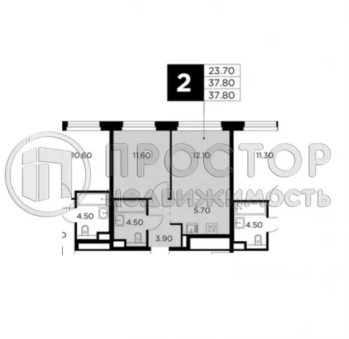 1-комнатная квартира, 37.8 м² - фото 13