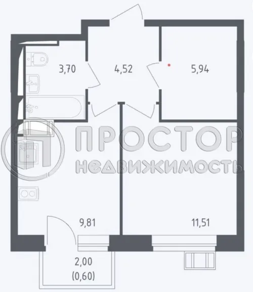 1-комнатная квартира, 36.08 м² - фото 3