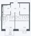 1-комнатная квартира, 36.08 м² - фото 11