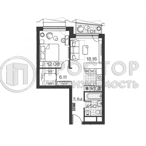 2-комнатная квартира, 45.4 м² - фото 7