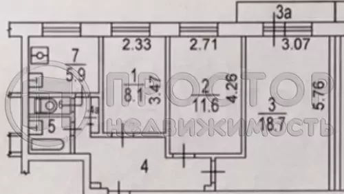 3-комнатная квартира, 58 м² - фото 18