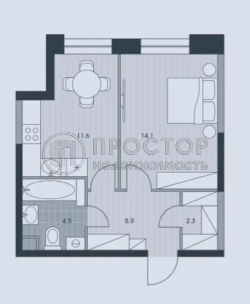 1-комнатная квартира, 38.4 м² - фото 5