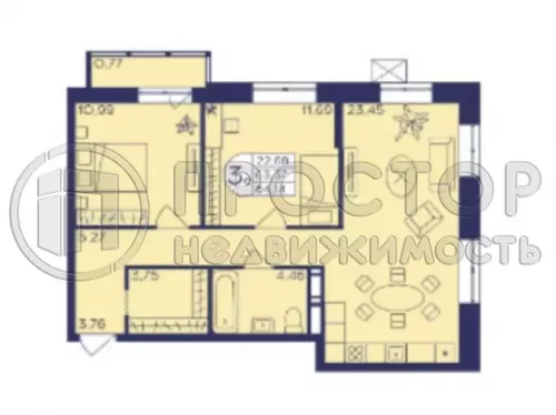 3-комнатная квартира, 65 м² - фото 2