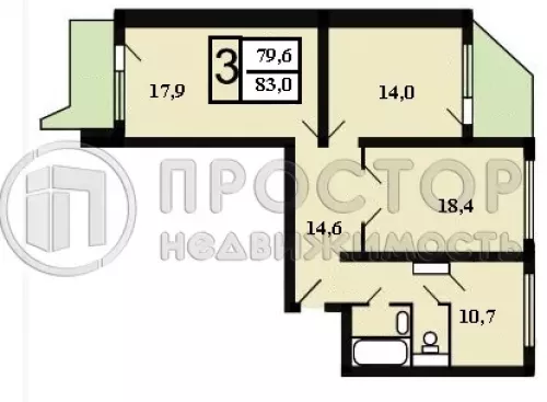 3-комнатная квартира, 83 м² - фото 11