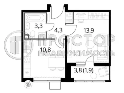 1-комнатная квартира, 34.2 м² - фото 11