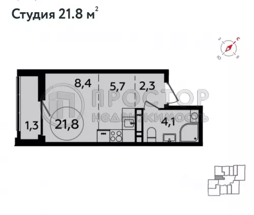 Студия, 21.8 м² - фото 5