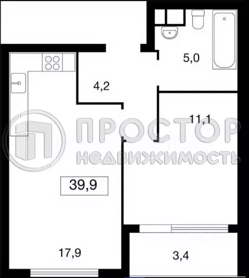 2-комнатная квартира, 39 м² - фото 11