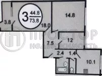 3-комнатная квартира, 74 м² - фото 33