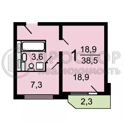 1-комнатная квартира, 37.8 м² - фото 11