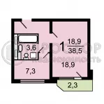 1-комнатная квартира, 37.8 м² - фото 21