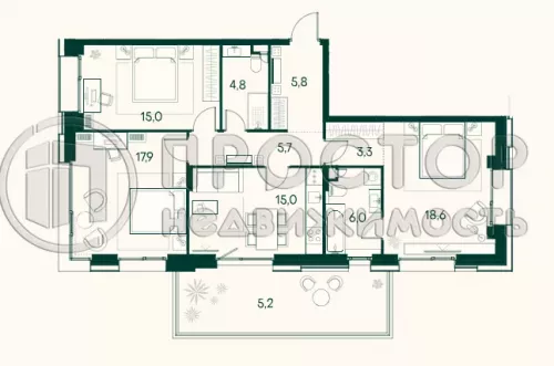 3-комнатная квартира, 97.3 м² - фото 2