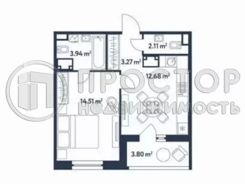 1-комнатная квартира, 40.31 м² - фото 13