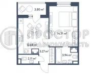 1-комнатная квартира, 40.31 м² - фото 23