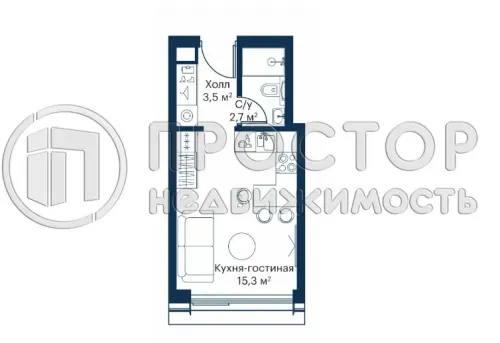 Студия, 21.5 м² - фото 2