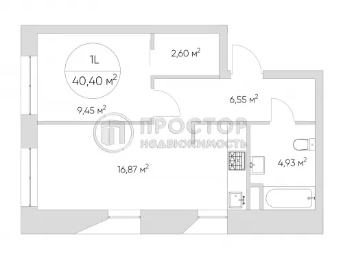 1-комнатная квартира, 40.4 м² - фото 4