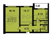 2-комнатная квартира, 52.3 м² - фото 19