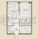 1-комнатная квартира, 39.7 м² - фото 9