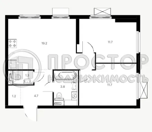 2-комнатная квартира, 53.6 м² - фото 2