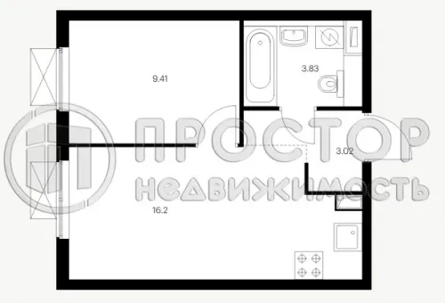 1-комнатная квартира, 32.46 м² - фото 3